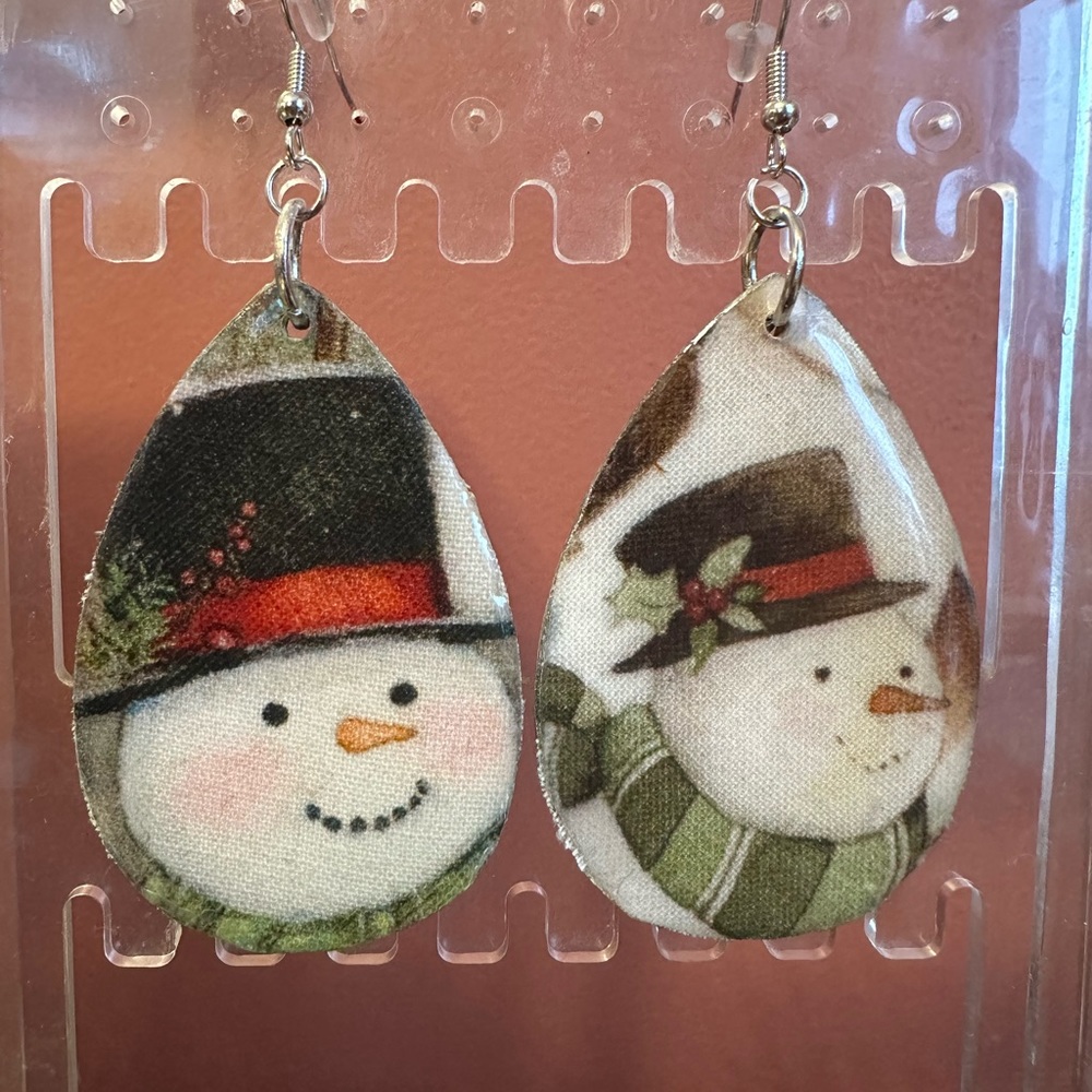 Upcycled Handmade Snowman Earrings